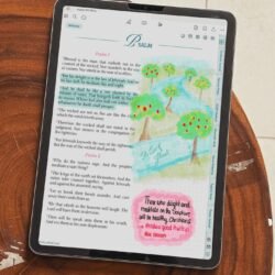 Digital journaling Bible on a table using Goodnotes app on an ipad