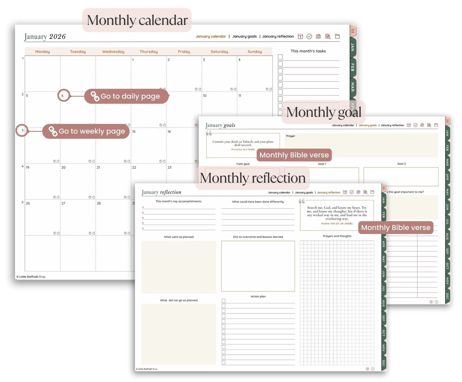 monthly pages of the Christian Digital planner