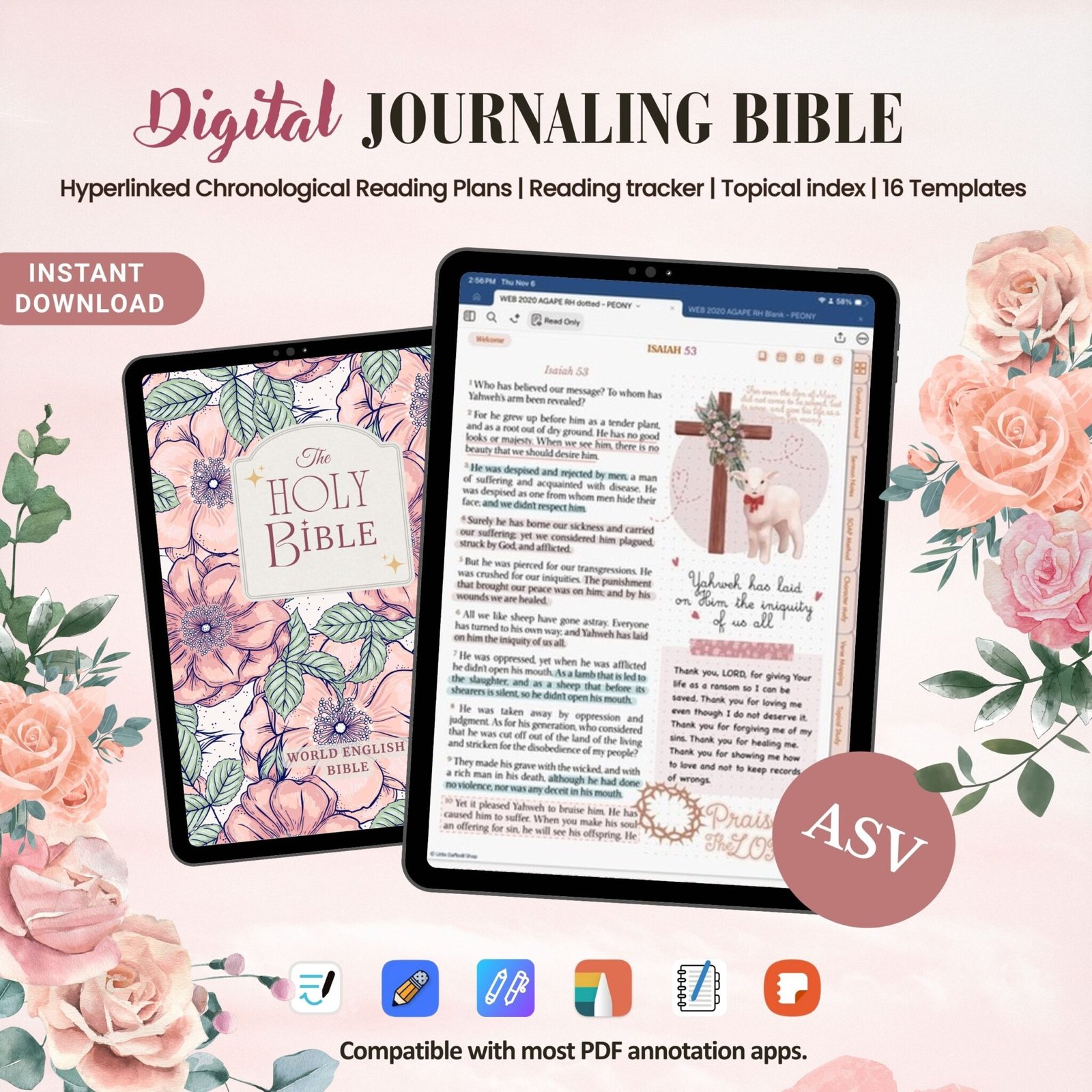 ASV digital Bible surrounded by flowers